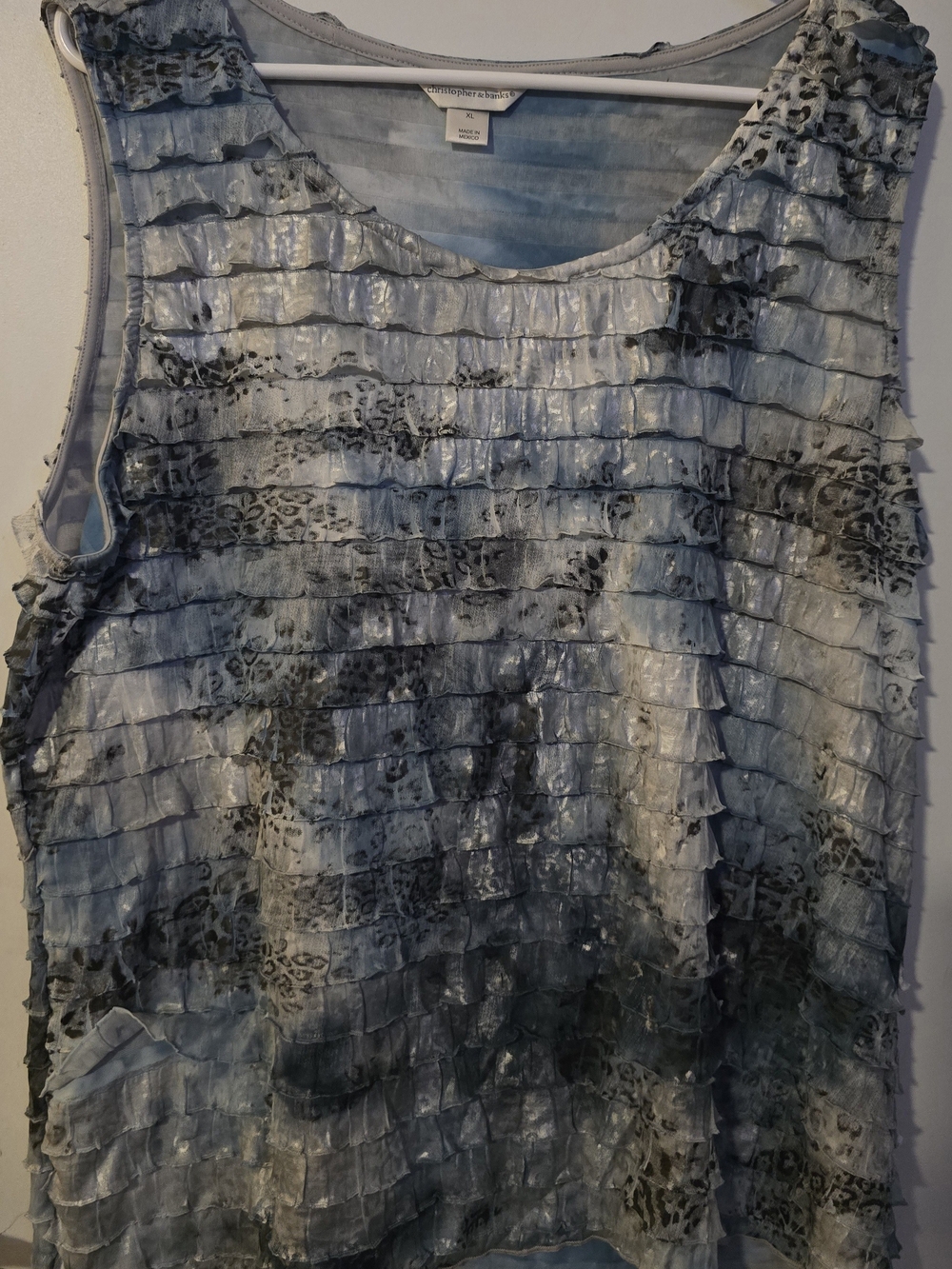Christopher & Banks Blue and Gray Ruffled Sleeveless Tank
